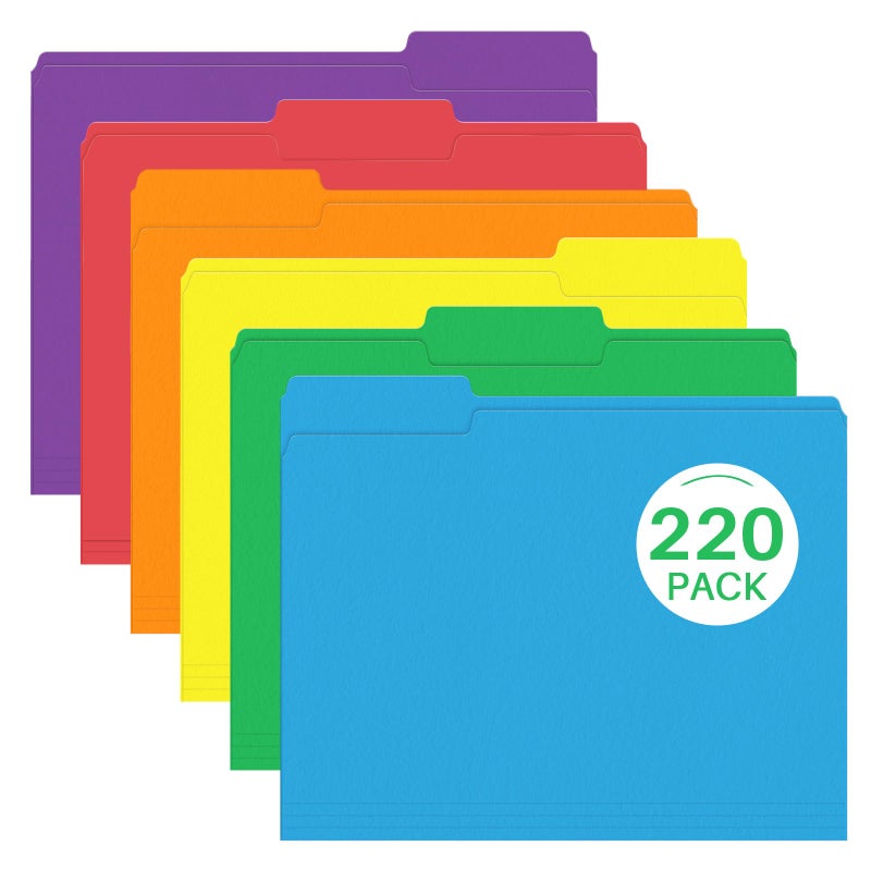 PANDRI File Folder  PANDRI 220 Pack Colored File Folder  1/3 Cut Tabs  Letter Size  Assorted 6 Colors Filing Folder for Office School Business - Image 1